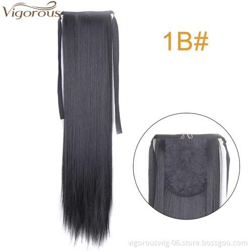 Vigorous Long Straight Wrap Around Clip In Ponytail Hair Extension Heat Resistant Synthetic Ponytail Hair 14 Color